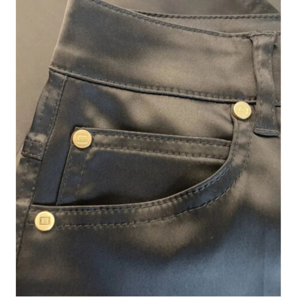 Escada Black Gold Accents Luxury Shiny Pants Size 34/ Small - Picture 9 of 16